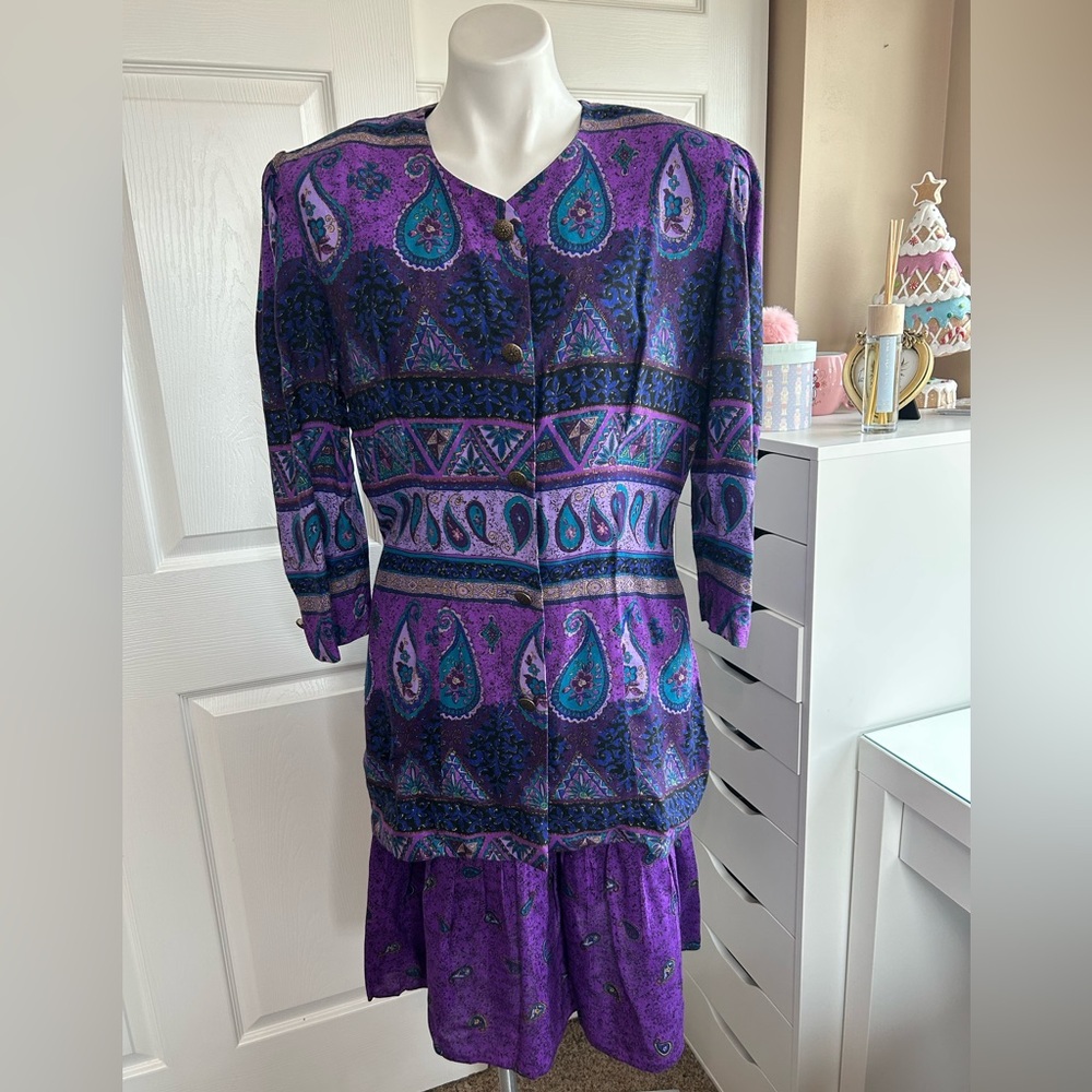 Kwai Vintage Purple Paisley 2 Piece Skirt Set